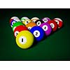 Billiards pool balls on pool table racked