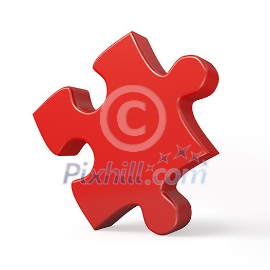 Single red puzzle piece isolated on white background