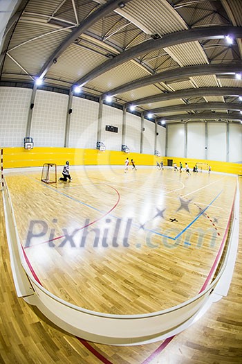 interior of a modern multifunctional gymnasium with young people