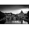 Panoramic view of St. Peter's Basilica and the Vatican City (with the river Tiber winding around it) - Rome, Italy (black&white)