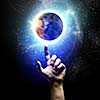 Human hand and earth planet. Ecology concept. Elements of this image are furnished by NASA