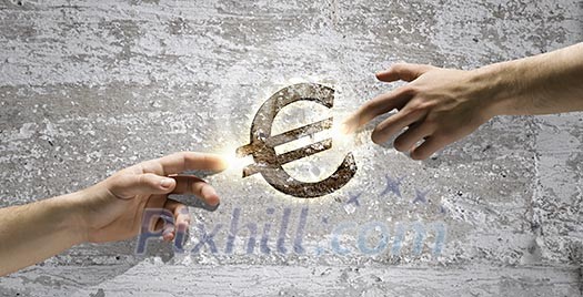 Partnership in business, banking and investment. Euro symbol