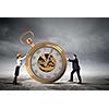 Image of young businessman and pocket watch. Time concept