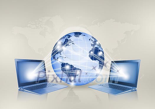 Image of laptop with globe illustration at background