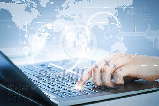 Close up image of businesswoman hands typing on keyboard