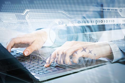 Close up image of businesswoman hands typing on keyboard