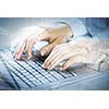 Close up image of businesswoman hands typing on keyboard