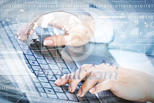 Close up image of businesswoman hands typing on keyboard