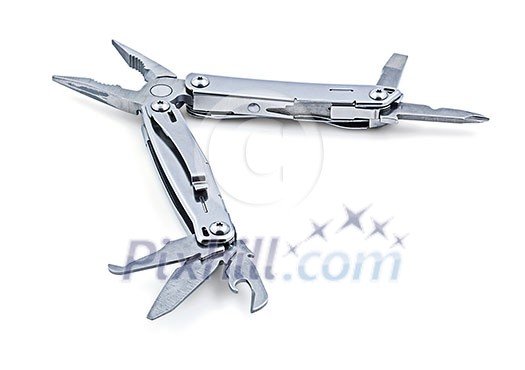 Steel metal multitool isolated on white Steel metal multitool isolated on white