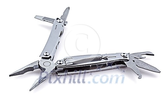 Steel metal multitool isolated on white Steel metal multitool isolated on white