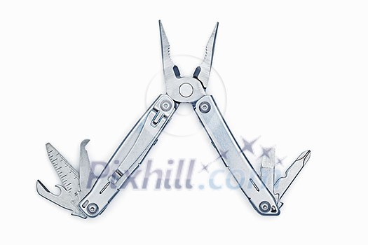 Steel metal multitool isolated on white Steel metal multitool isolated on white