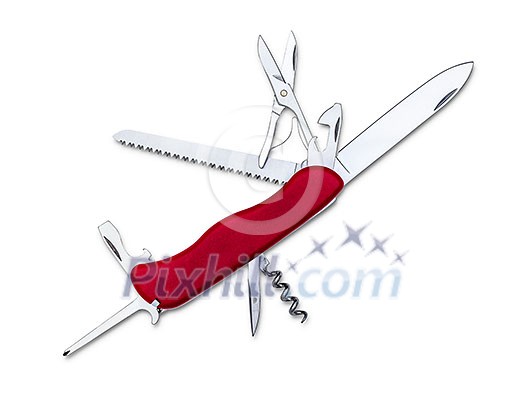 Swiss army multipurpose multitool knife isolated on white Swiss army multipurpose multitool knife isolated on white