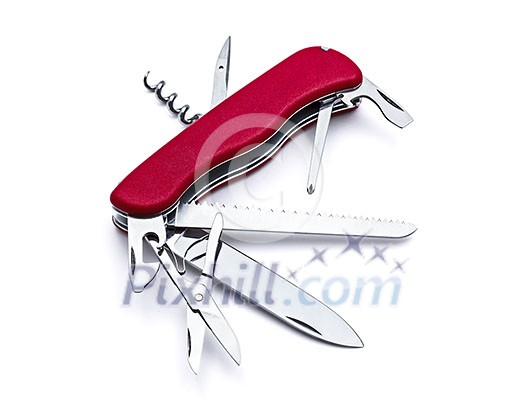 Swiss army multipurpose multitool knife isolated on white