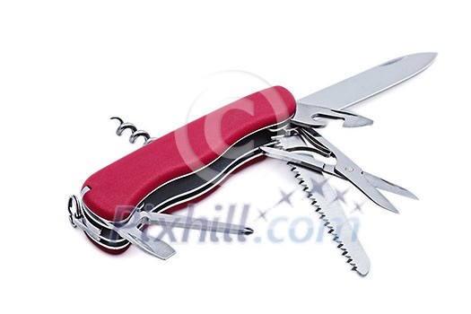 Swiss army multipurpose multitool pocket knife isolated on white Swiss army multipurpose multitool pocket knife isolated on white