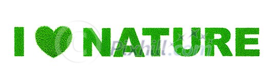 I love nature written with grass - ecology eco friendly concept