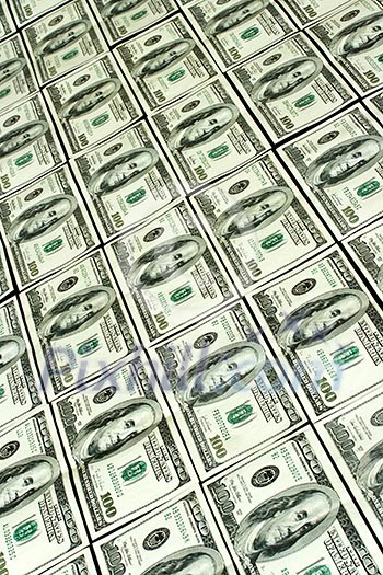 Background of rows hundred dollars bank notes Background of rows hundred dollars bank notes