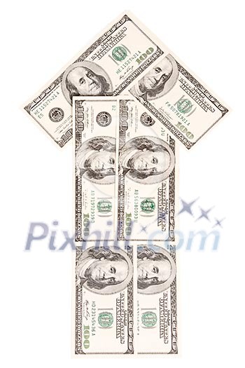 Arrow made of dollars isolated on white Arrow made of dollars isolated on white