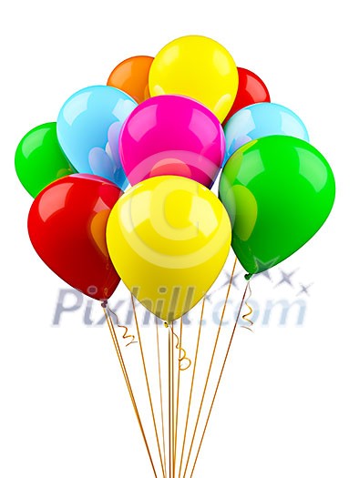Birthday children party concept background - bunch of colorful multicolored balloons isolated on white background