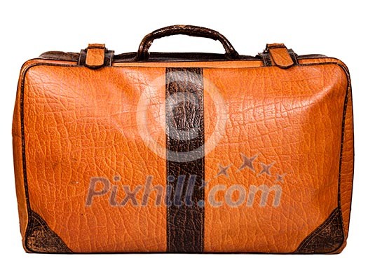 Old leather suitcase isolated on white Old leather suitcase isolated on white