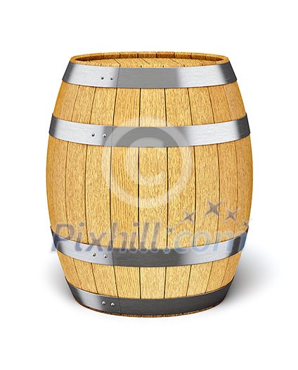 Wooden oak brandy wine beer barrel isolated on white background