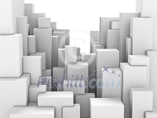 Abstract city of featureless white blocks Abstract city of featureless white blocks