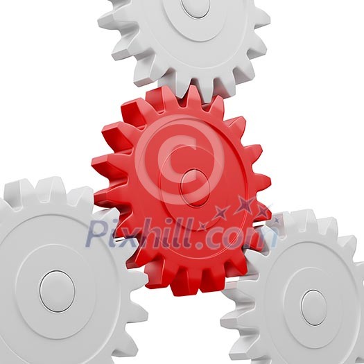 Teamwork success leadership cooperation partnership concept - gear cogwheels working together isolated on white