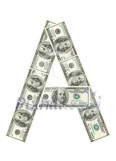 Letter A made of dollars isolated on white background Letter A made of dollars isolated on white background