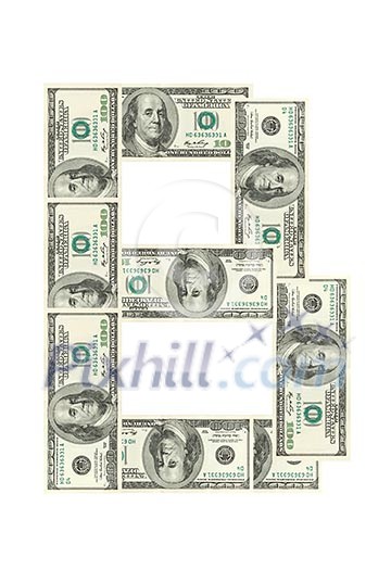 Letter B made of dollars isolated on white background Letter B made of dollars isolated on white background