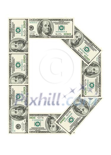 Letter D made of dollars isolated on white background Letter D made of dollars isolated on white background