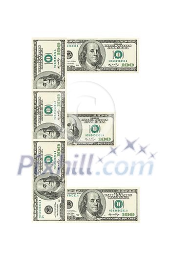 Letter E made of dollars isolated on white background Letter E made of dollars isolated on white background