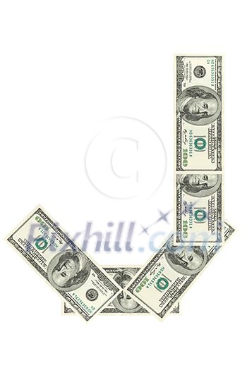 Letter J made of dollars isolated on white background Letter J made of dollars isolated on white background