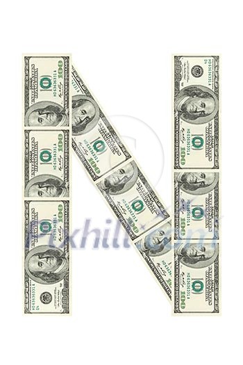 Letter N made of dollars isolated on white background Letter N made of dollars isolated on white background