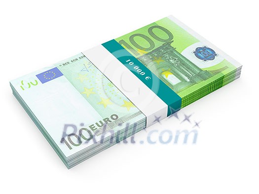 Creative business finance making money concept - bundle of hundred euro banknotes bills isolated on white background