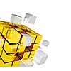 Teamwork concept - metal cubes assembling into gold one