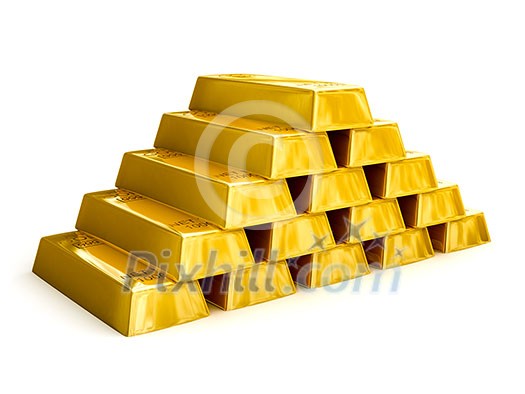Gold bars pyramid isolated