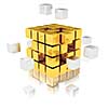 Teamwork concept - metal cubes assembling into gold one