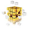 Teamwork concept - metal cubes assembling into gold one