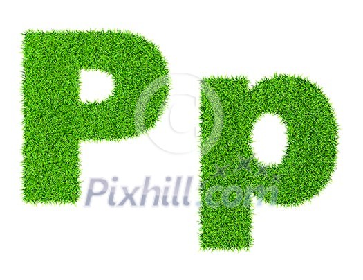 Grass letter P - ecology eco friendly concept character type