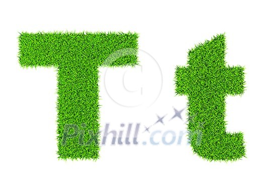 Grass letter T - ecology eco friendly concept character type