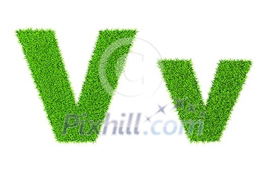 Grass letter V - ecology eco friendly concept character type