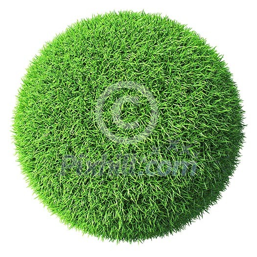 Ecology eco conservation nature creative concept - green grass sphere isolated on white background
