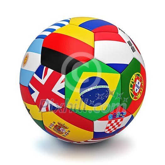 Soccer ball with world countries flags isolated on white background
