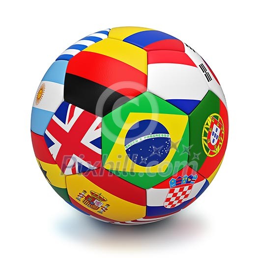 Soccer ball with world countries flags isolated on white background Soccer ball with world countries flags isolated on white background