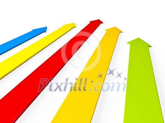 Upward rising colorful arrows isolated