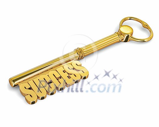 Success wealth prosperity concept - golden key to success made of gold isolated on white background