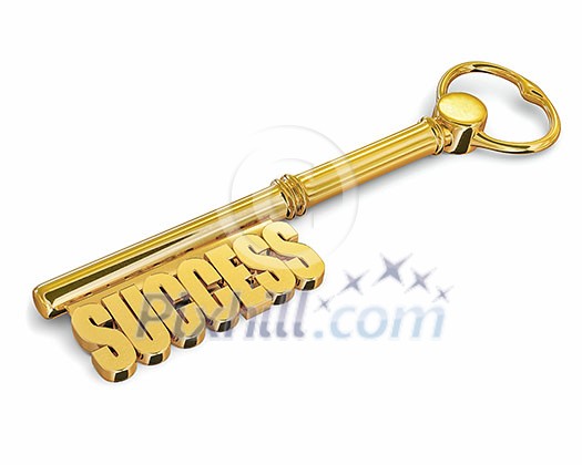 Success wealth prosperity concept - golden key to success made of gold isolated on white background Success wealth prosperity concept - golden key to success made of gold isolated on white background