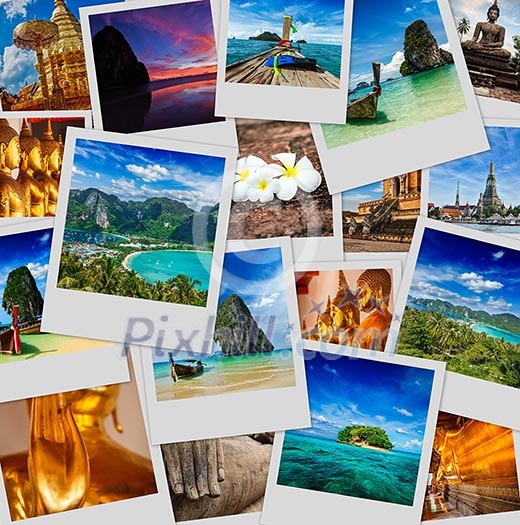 Thai travel tourism concept design - collage of Thailand images Thai travel tourism concept design - collage of Thailand images