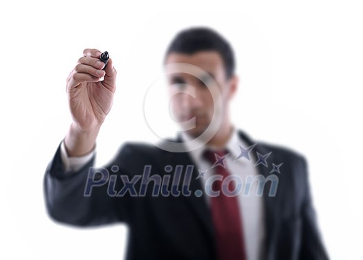 business man draw with marker on empty copy space isolated on white in studio business man draw with marker on empty copy space isolated on white in studio
