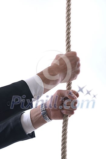 Business man pulling and bond tied with rope  concept  isolated on white background in studio