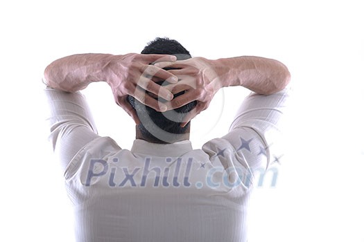 Business man pulling and bond tied with rope concept isolated on white background in studio Business man pulling and bond tied with rope concept isolated on white background in studio